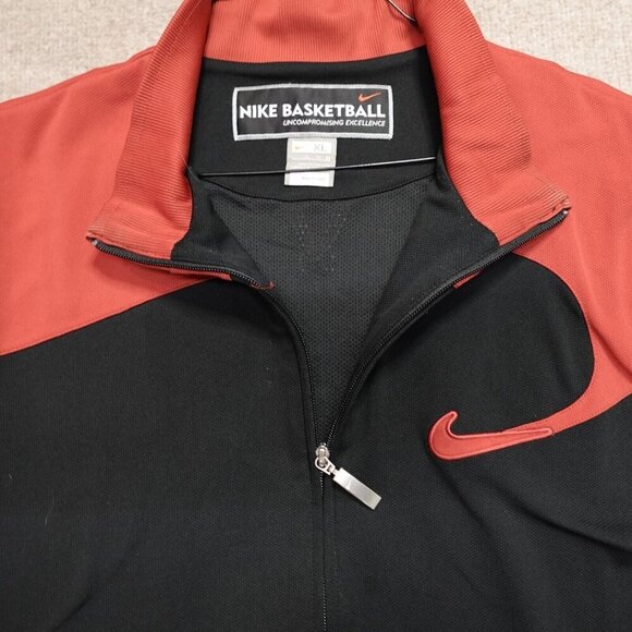 Vintage Nike Track Jacket XL Black Full Zip Red Trim Basketball Y2K - Picture 1 of 8